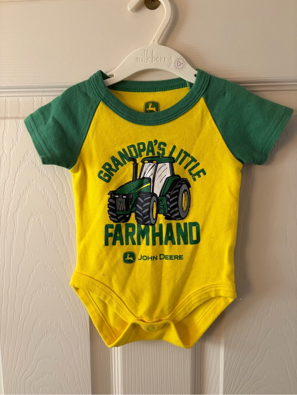 John Deere Yellow & Green Baby Onesie with Tractor Graphic